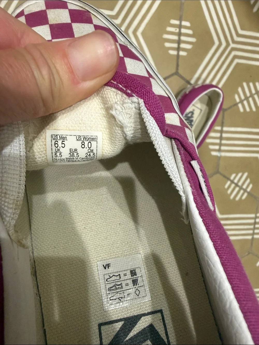 Vans Checkerboard Slip-On Sneakers in Pink and White